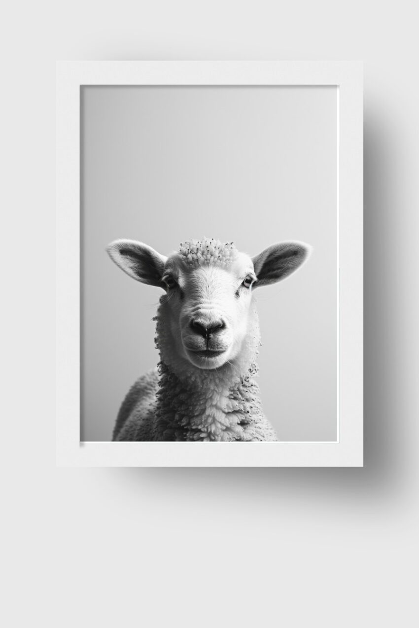 Fotografie Poster Schaf frontal schwarz-weiß minimalistisch