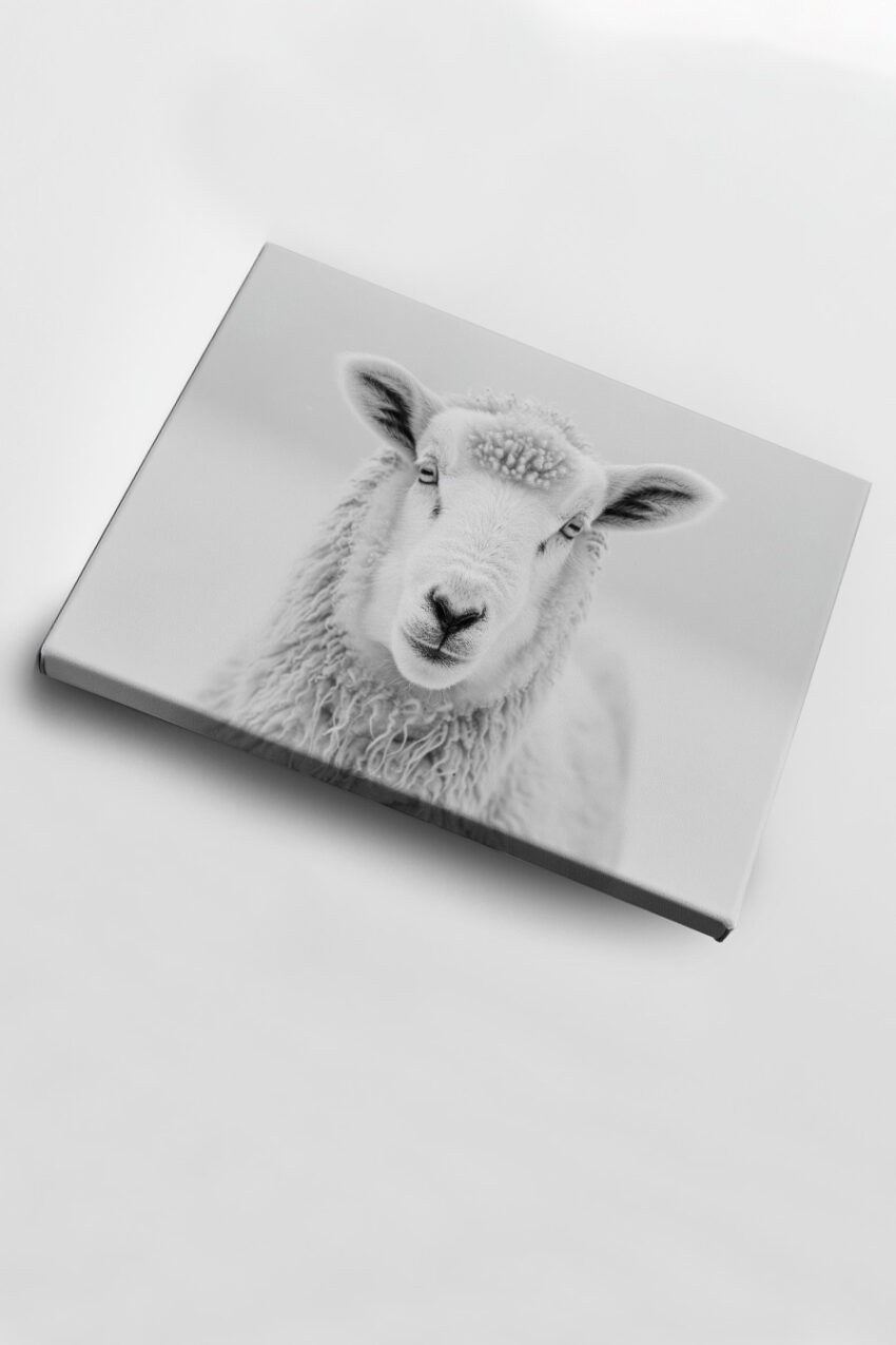 Fotografie Poster Schaf weiß schwarz-weiß frontal