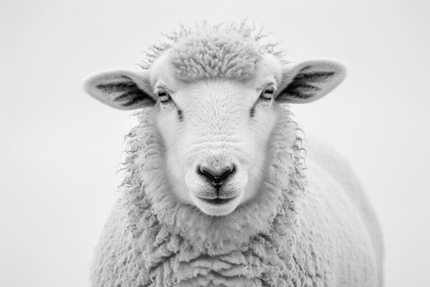 Fotografie Poster Schaf frontal schwarz-weiß ruhig