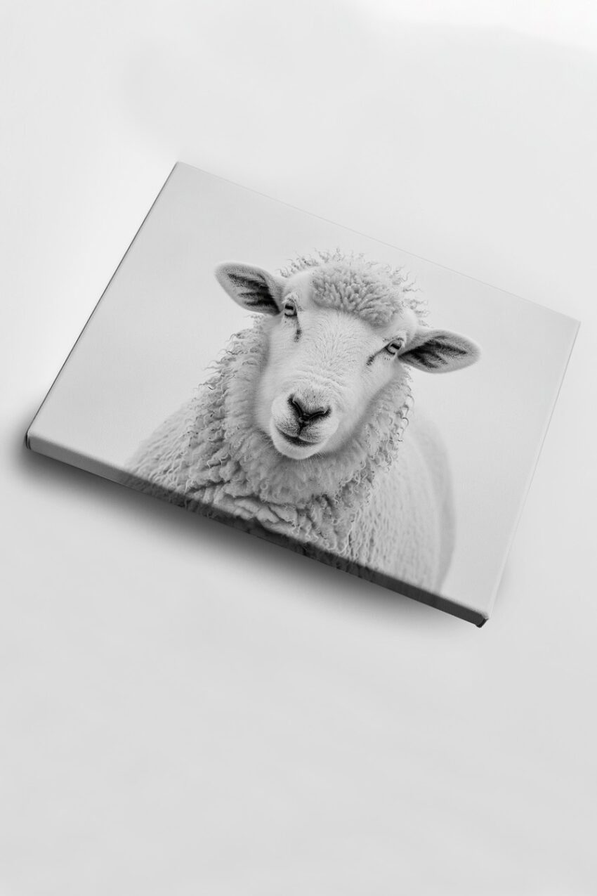 Fotografie Poster Schaf frontal schwarz-weiß ruhig