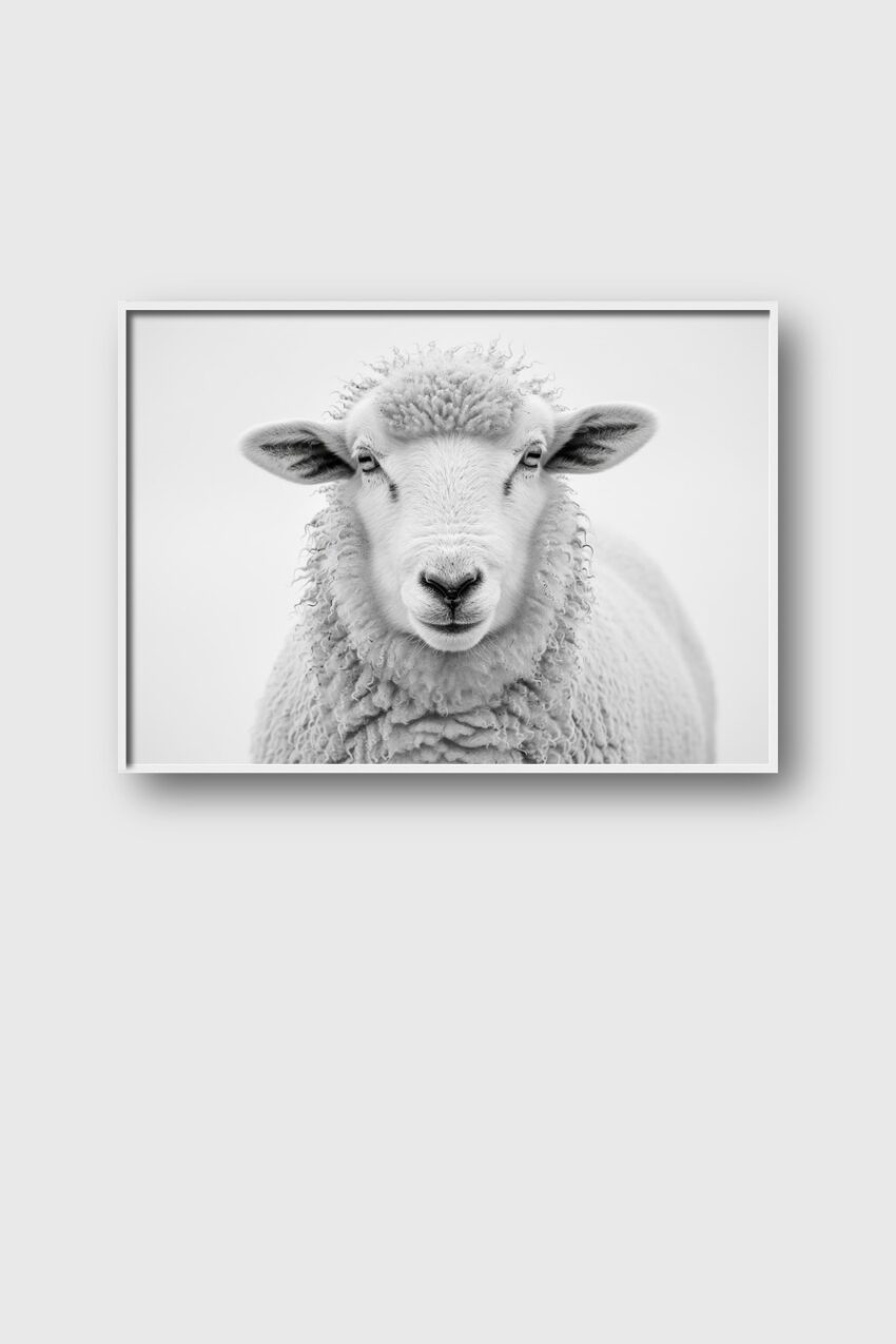 Fotografie Poster Schaf frontal schwarz-weiß ruhig