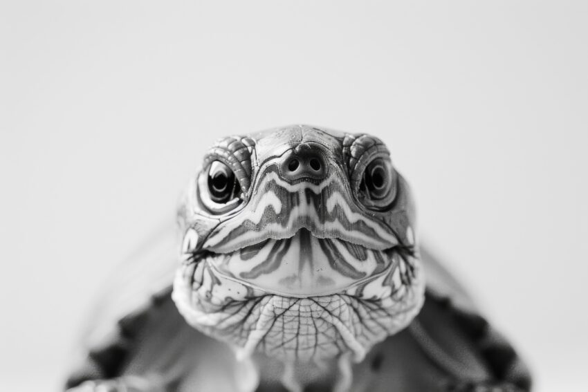 Fotografie Poster Schildkröte Kopf Nahaufnahme schwarz-weiß