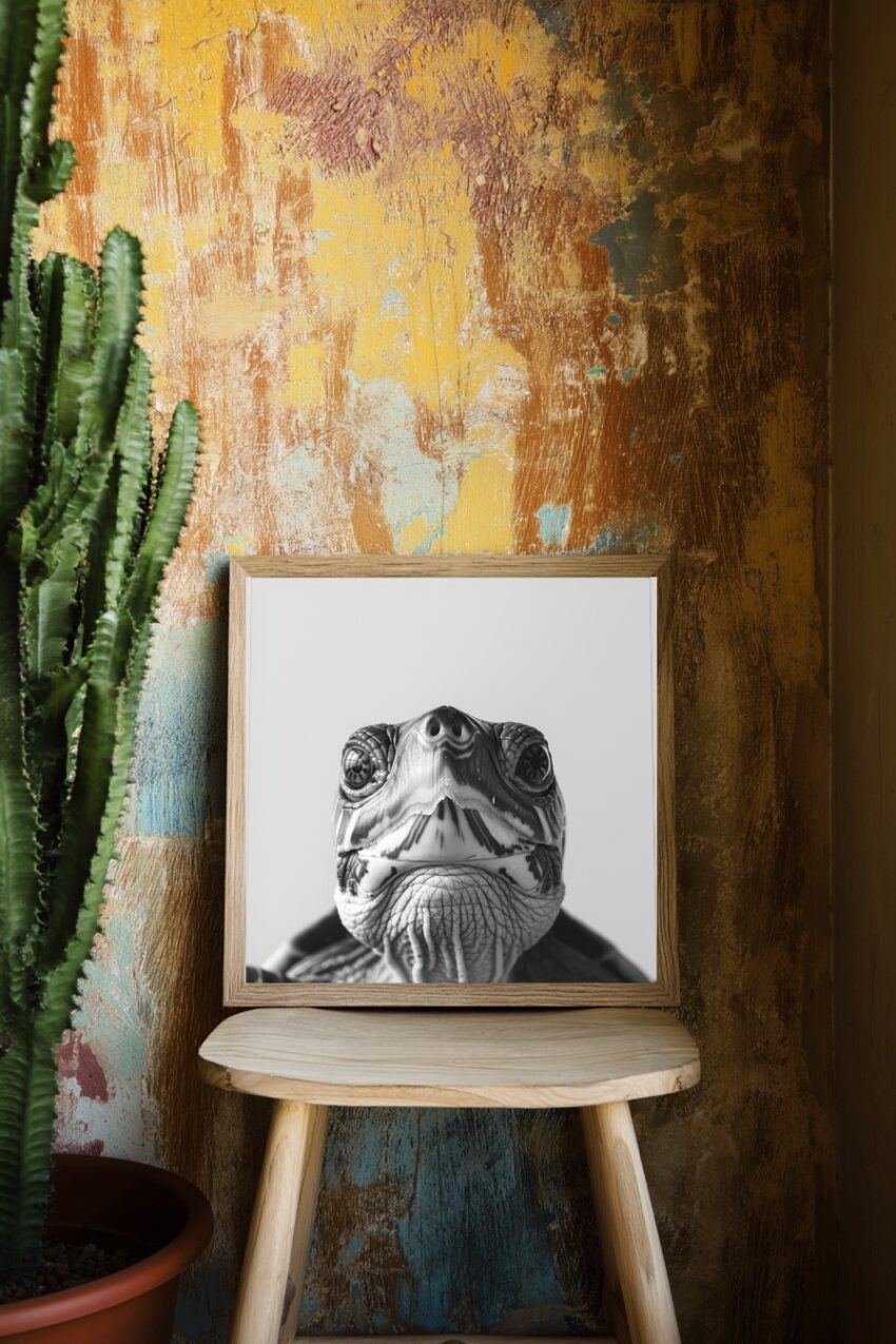 Fotografie Poster Schildkröte Nahaufnahme schwarz-weiß