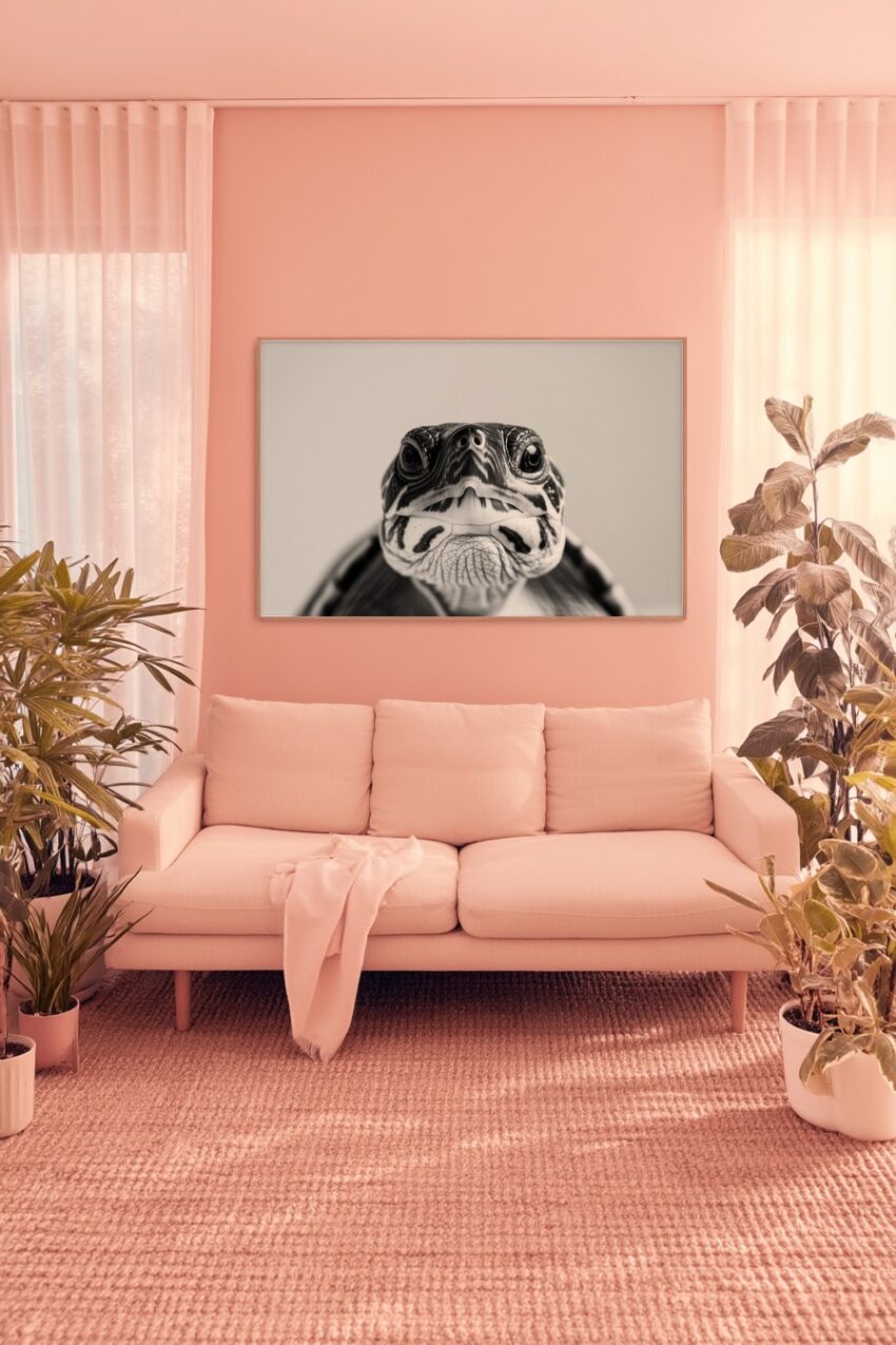 Fotografie Poster Schildkröte frontal schwarz-weiß