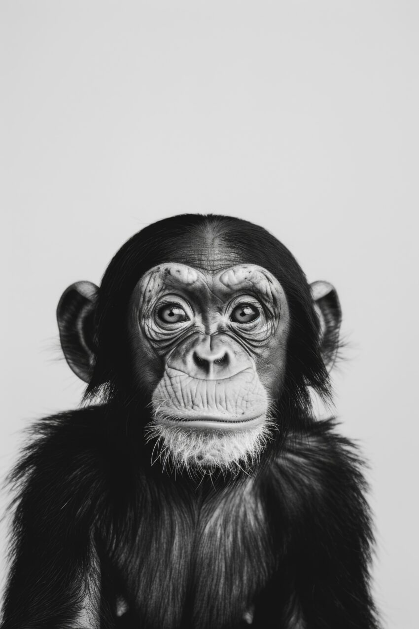 Fotografie Poster Schimpanse detail schwarzweiß