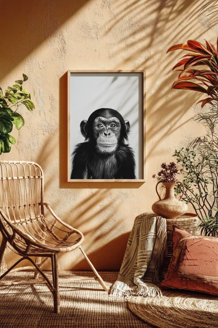 Fotografie Poster Schimpanse detail schwarzweiß