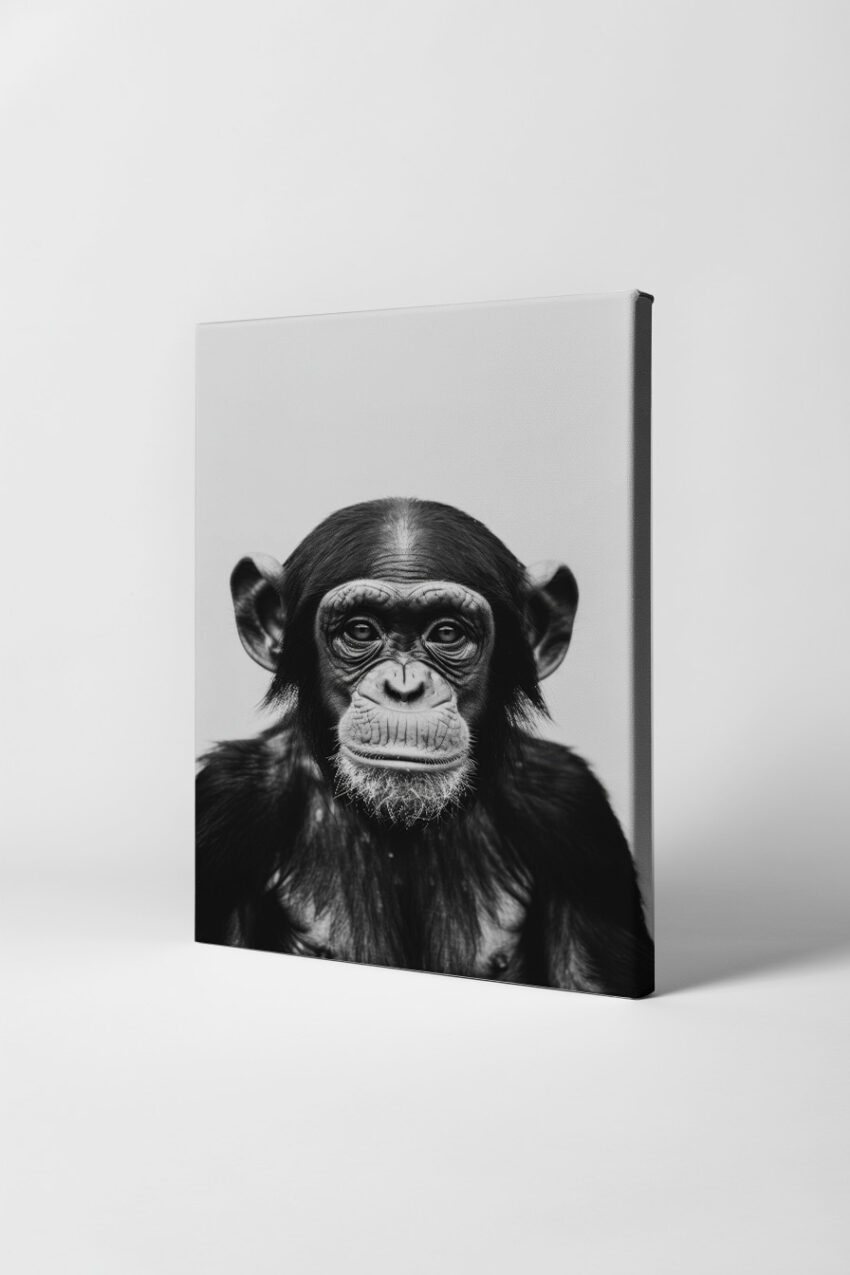 Fotografie Poster Schimpanse Blick frontal schwarz-weiß