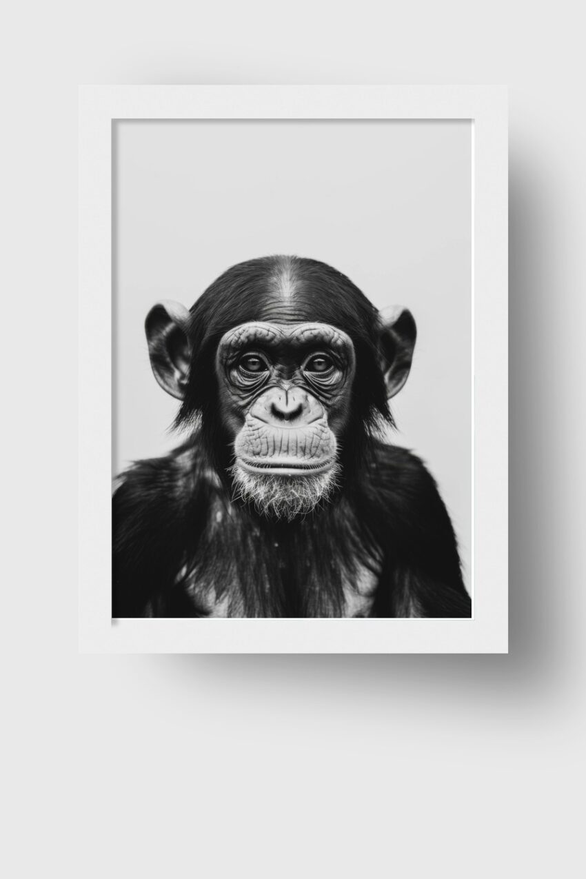 Fotografie Poster Schimpanse Blick frontal schwarz-weiß