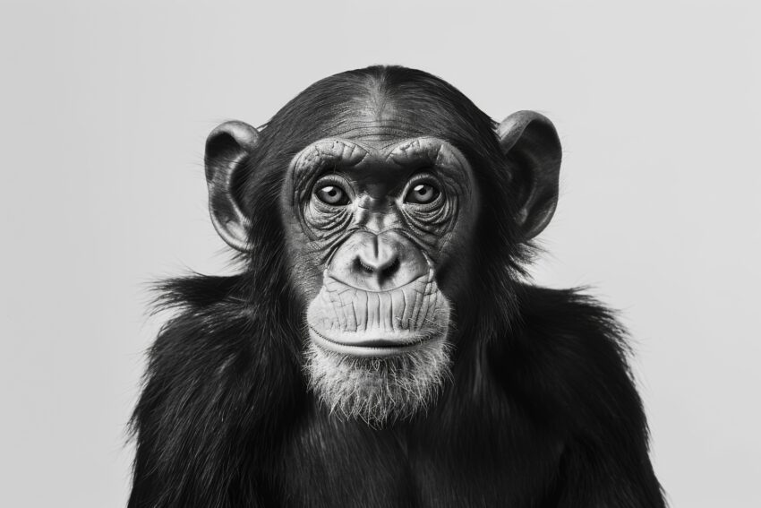 Fotografie Poster Schimpanse Nahaufnahme schwarz-weiß realistisch