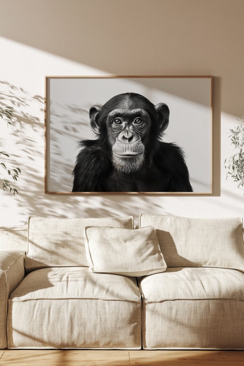 Fotografie Poster Schimpanse Nahaufnahme schwarz-weiß realistisch