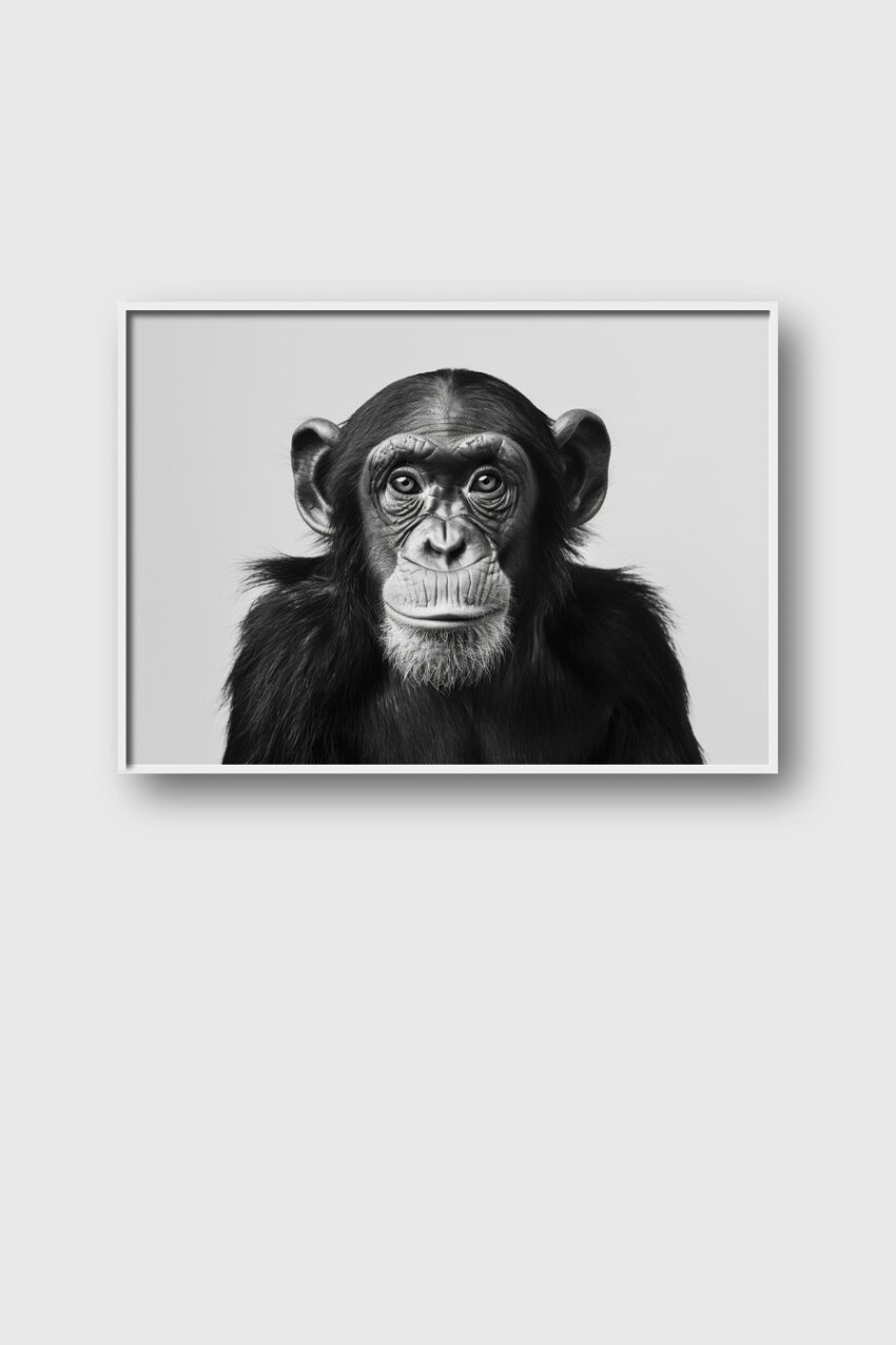 Fotografie Poster Schimpanse Nahaufnahme schwarz-weiß realistisch
