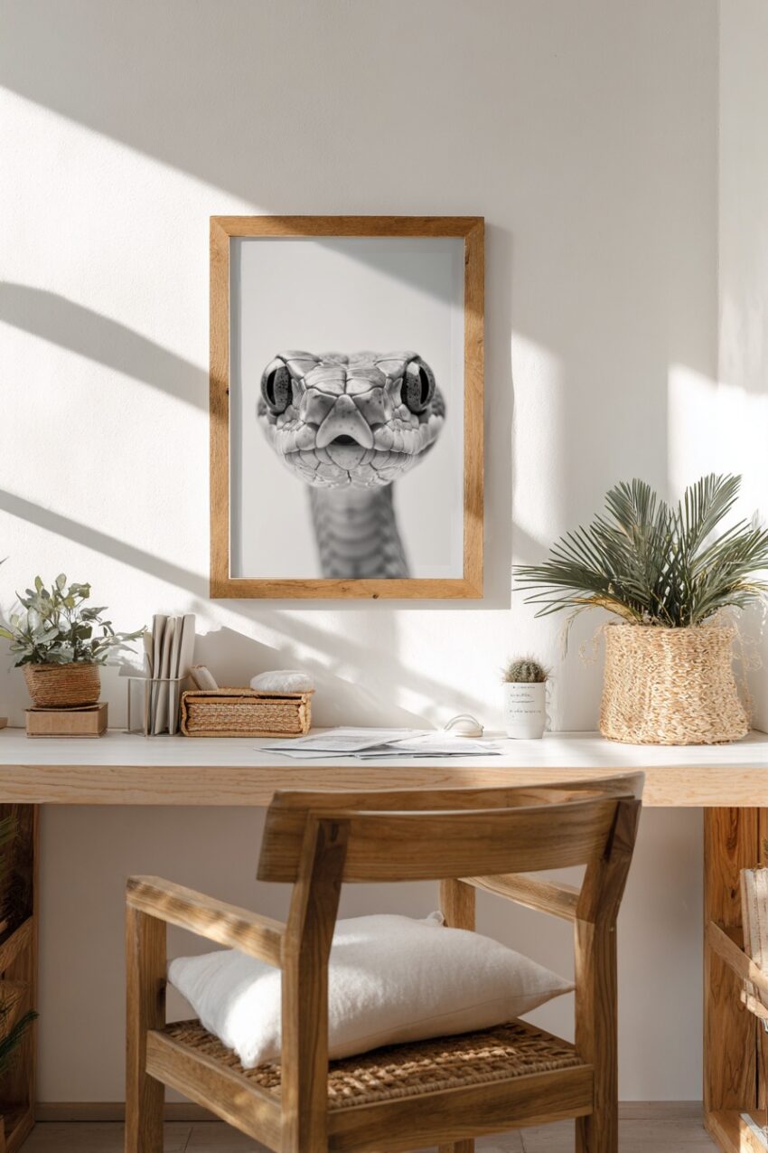 Fotografie Poster Schlange Kopf schwarz-weiß Nahaufnahme