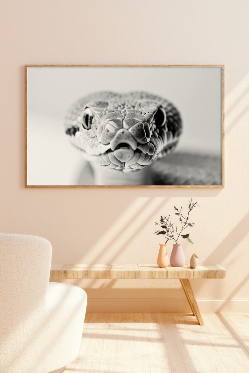 Fotografie Poster Schlange Kopf schwarz-weiß detailliert