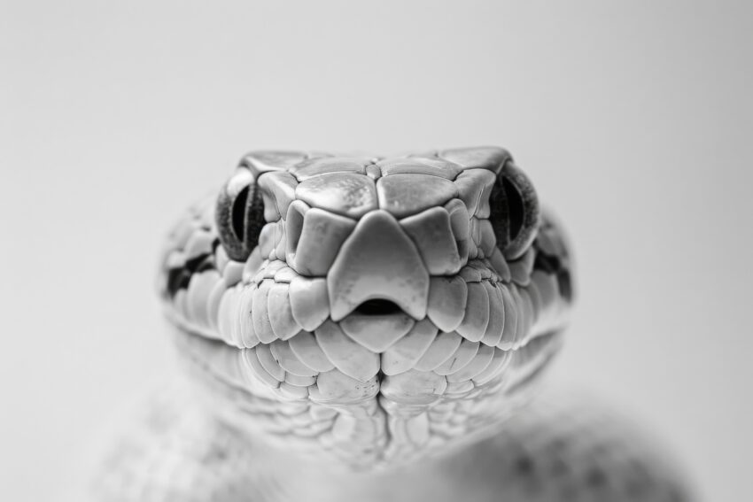 Fotografie Poster Schlange Kopf Nah schwarz-weiß