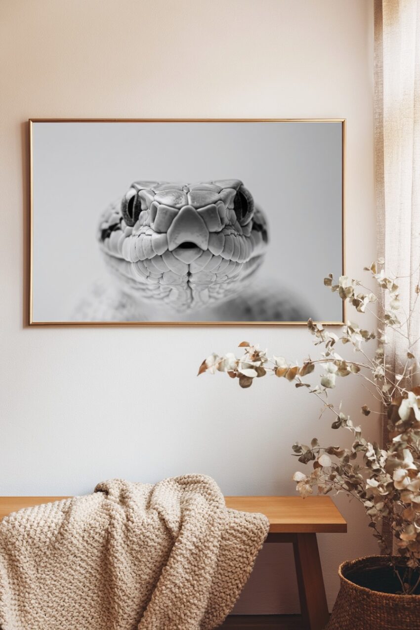 Fotografie Poster Schlange Kopf Nah schwarz-weiß