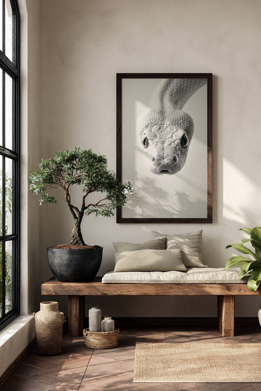 Fotografie Poster Schlange frontal schwarz-weiß minimal