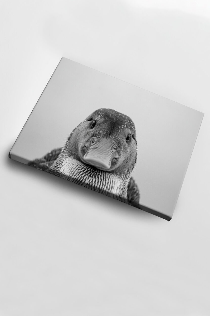 Fotografie Poster Ente frontal schwarz-weiß nahaufnahme