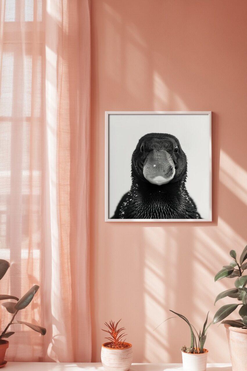 Fotografie Poster Ente Nahaufnahme Schwarz-Weiß detailliert