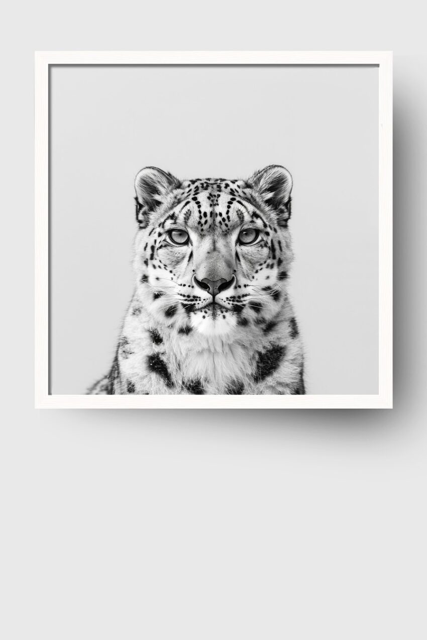 Fotografie Poster Schneeleopard monochrom Nahaufnahme