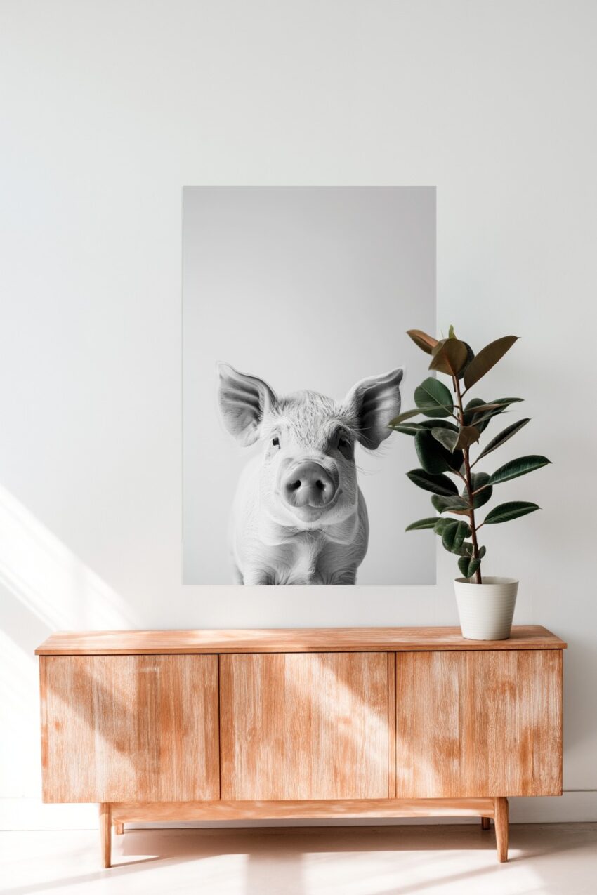 Fotografie Poster Schwein Nase Nah schwarz-weiß