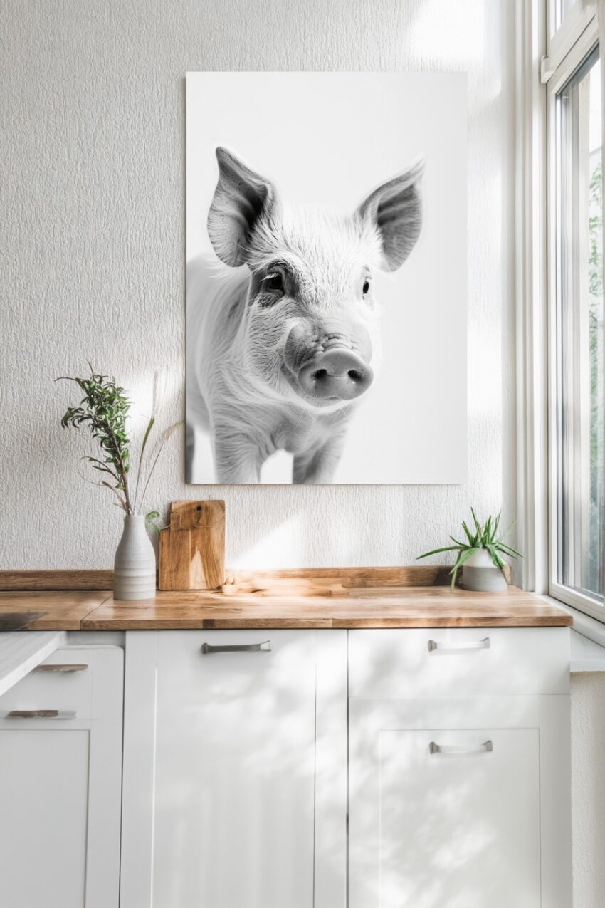 Fotografie Poster Schwein Nase Nah schwarz-weiß klar