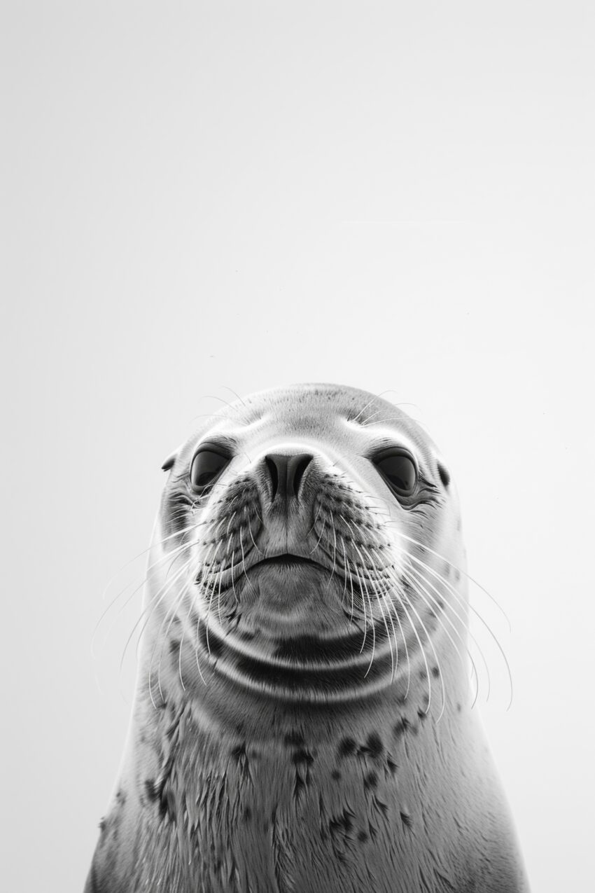 Fotografie Poster Seehund Kopf schwarz-weiß nah