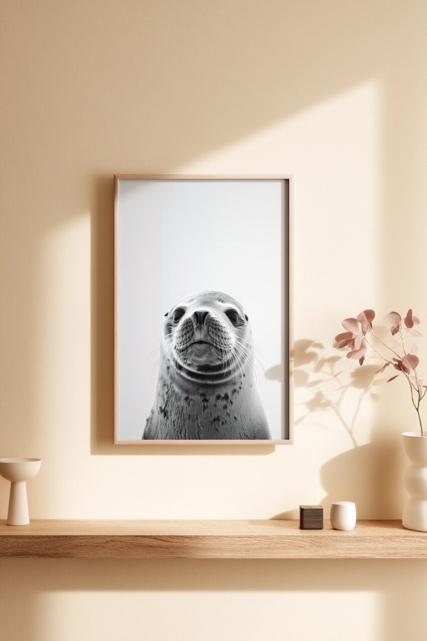 Fotografie Poster Seehund Kopf schwarz-weiß nah