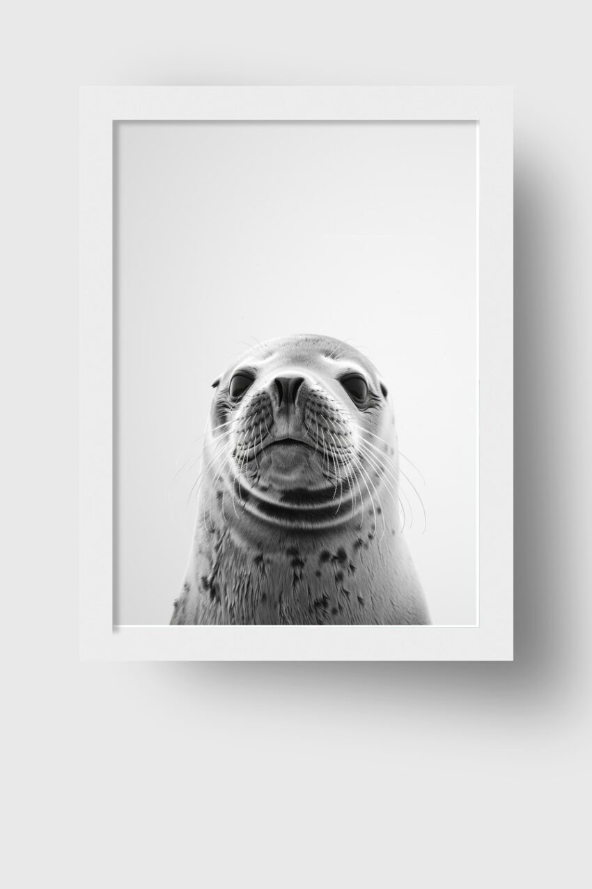 Fotografie Poster Seehund Kopf schwarz-weiß nah