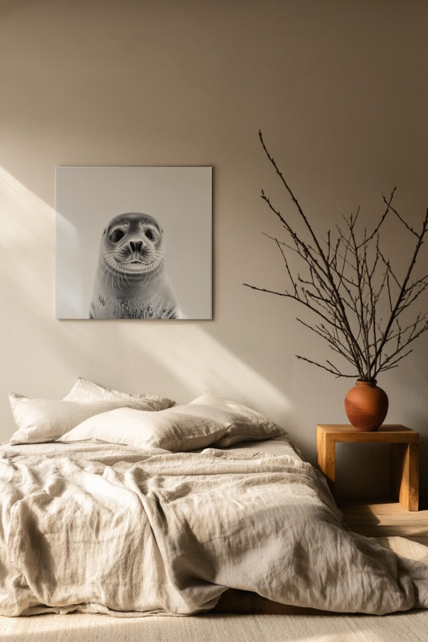 Fotografie Poster Seehund schwarz-weiß Nahaufnahme