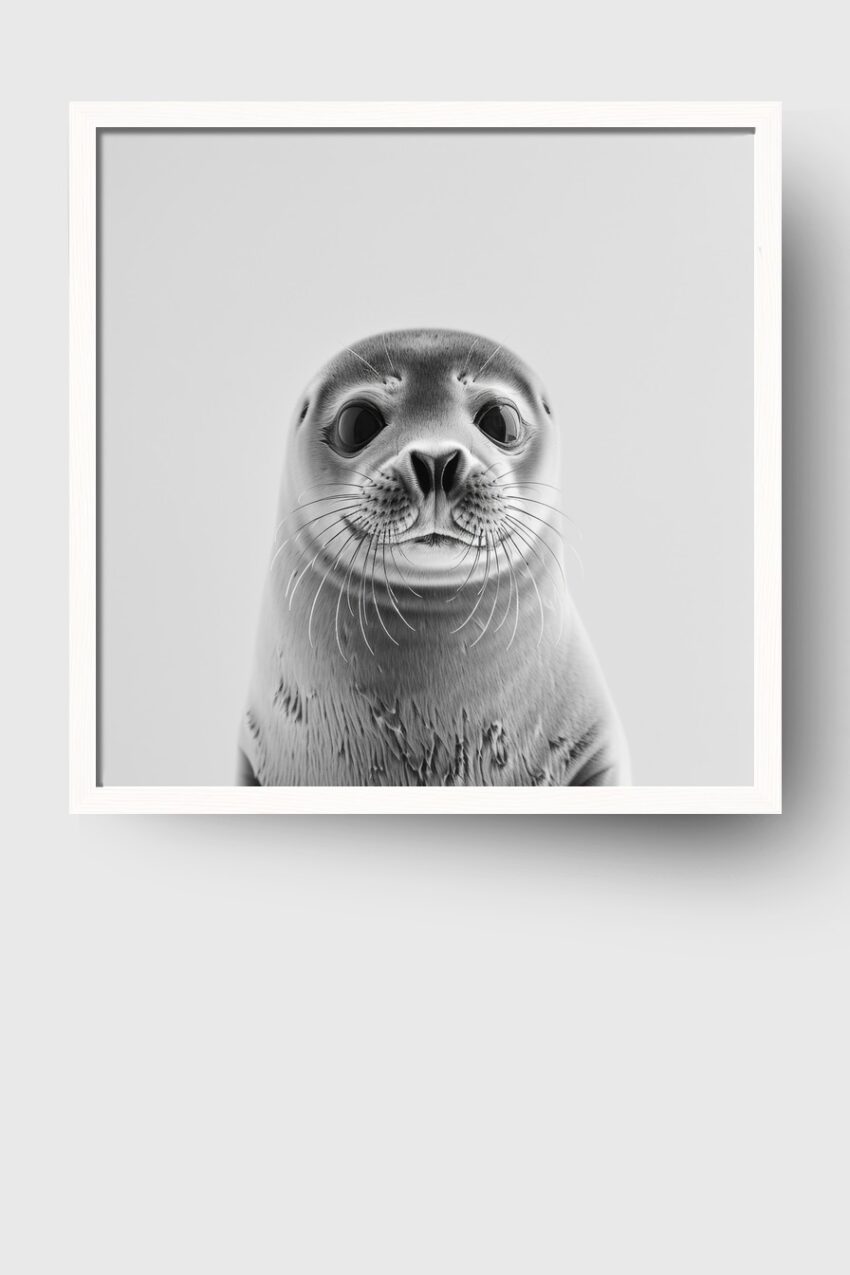 Fotografie Poster Seehund schwarz-weiß Nahaufnahme