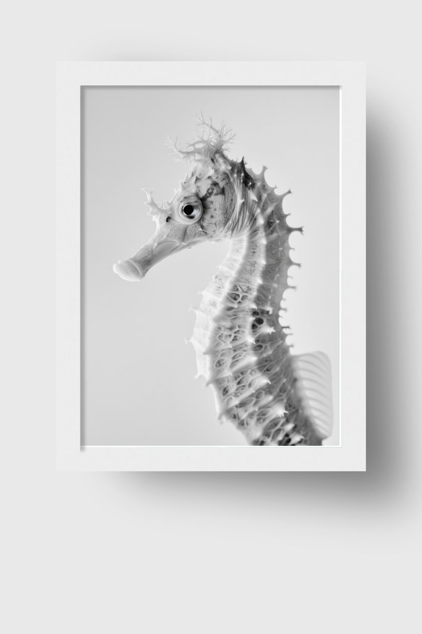 Fotografie Poster Seepferdchen schwarz-weiß Nahaufnahme