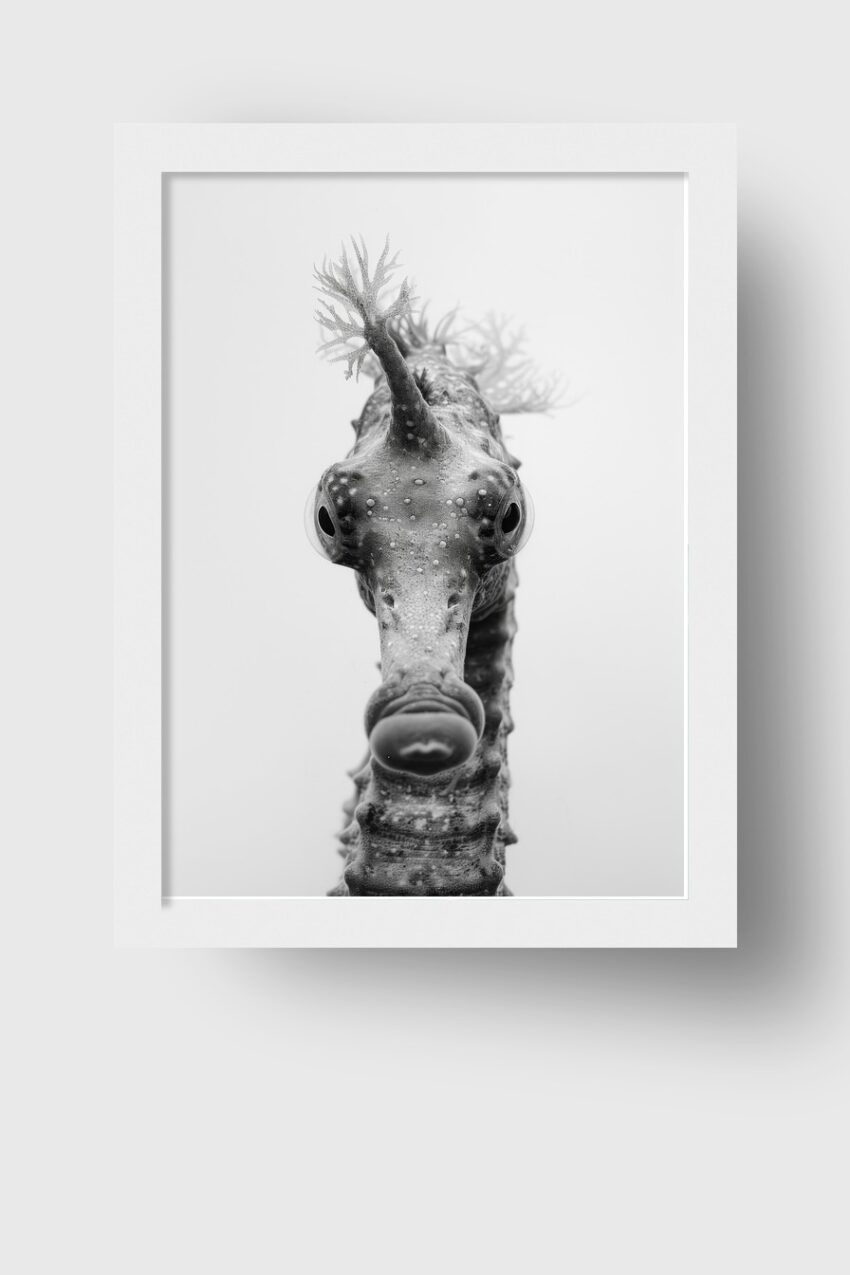 Fotografie Poster Seepferdchen Nahaufnahme schwarzweiß