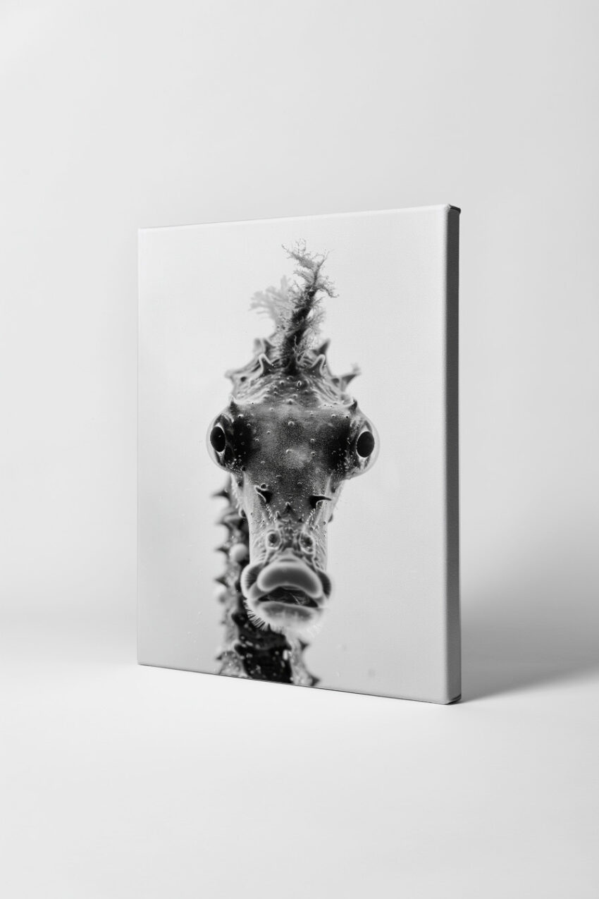 Fotografie Poster Seepferdchen schwarz-weiß frontal Nahaufnahme
