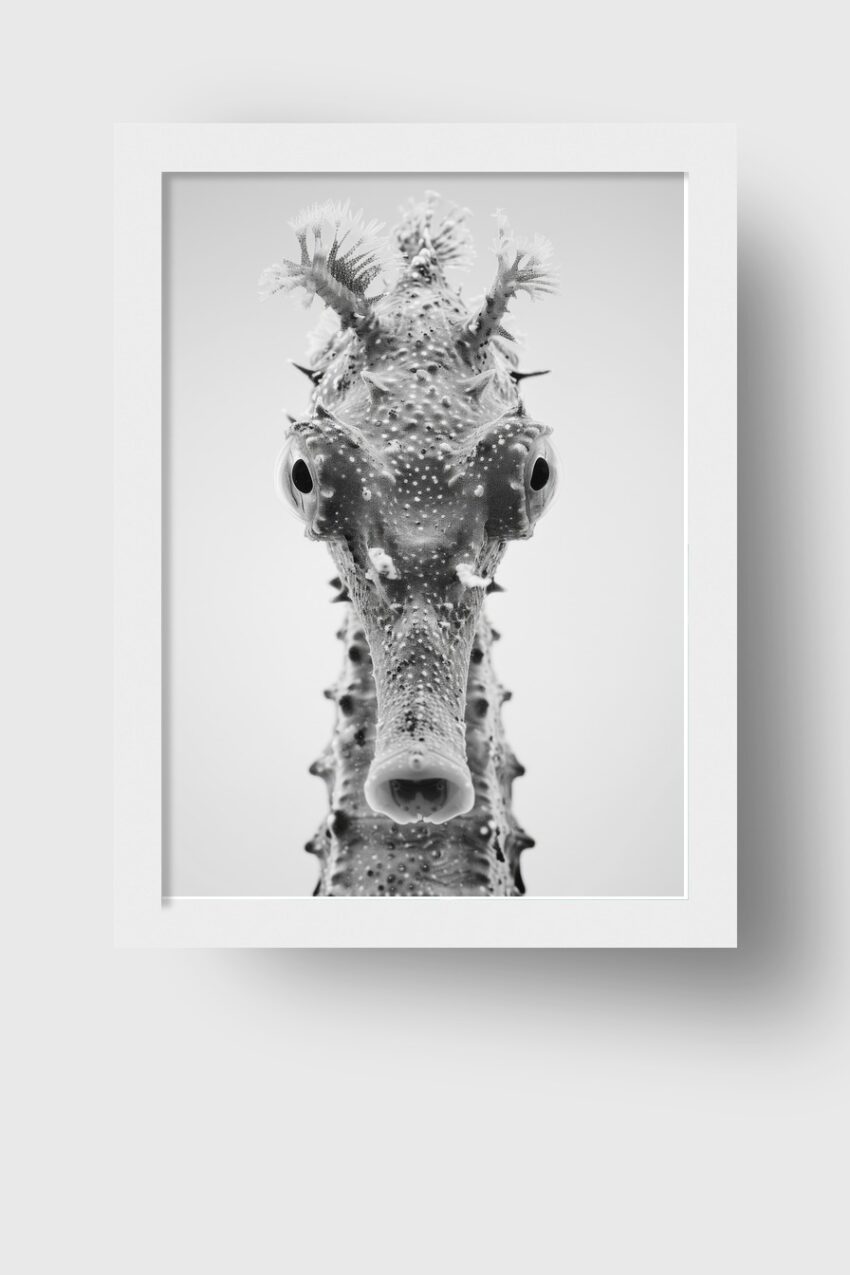 Fotografie Poster Seepferdchen schwarz-weiß nahaufnahme