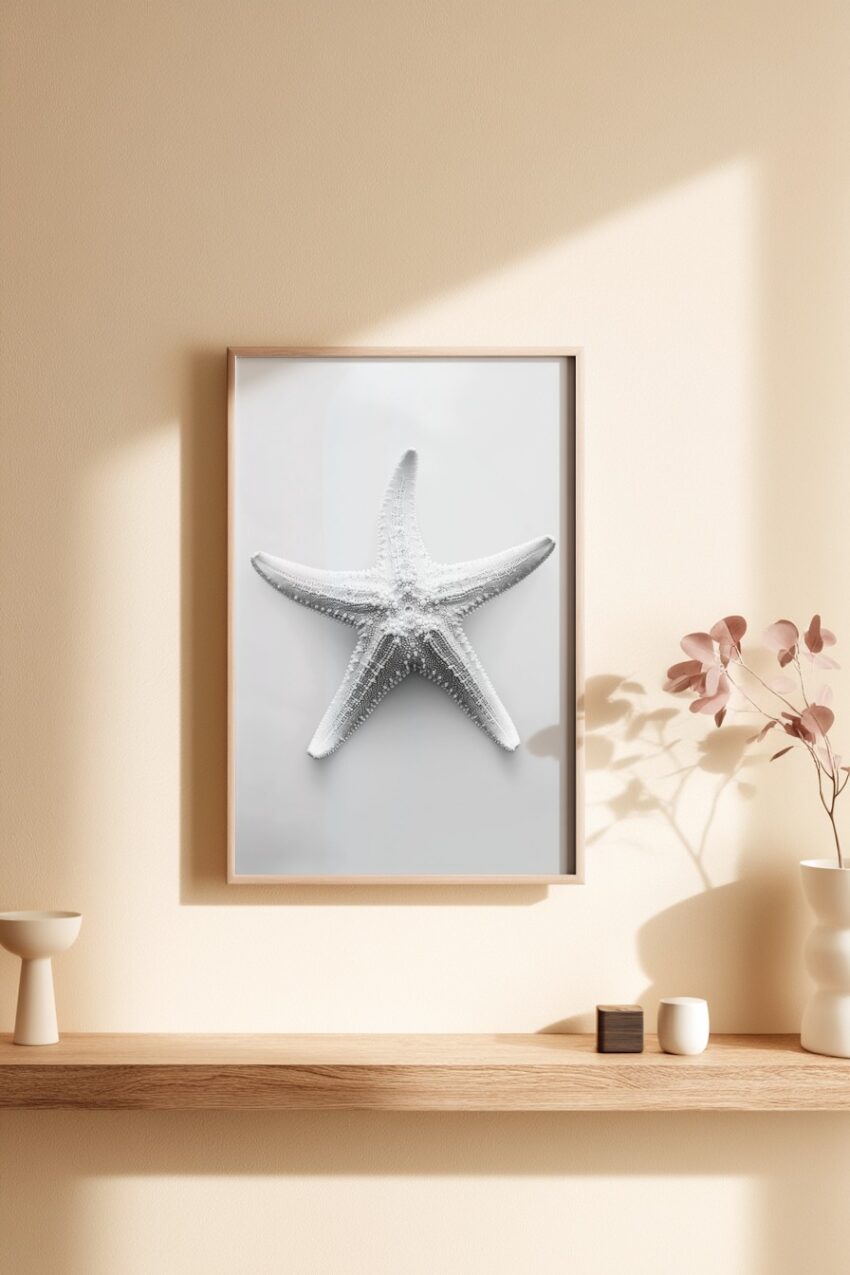 Fotografie Poster Seestern Nahaufnahme monochrom weiß