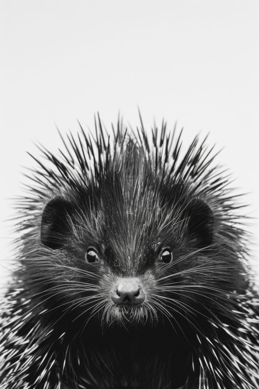Fotografie Poster Igel Nahaufnahme schwarz-weiß