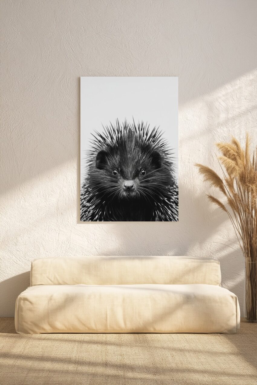 Fotografie Poster Igel Nahaufnahme schwarz-weiß
