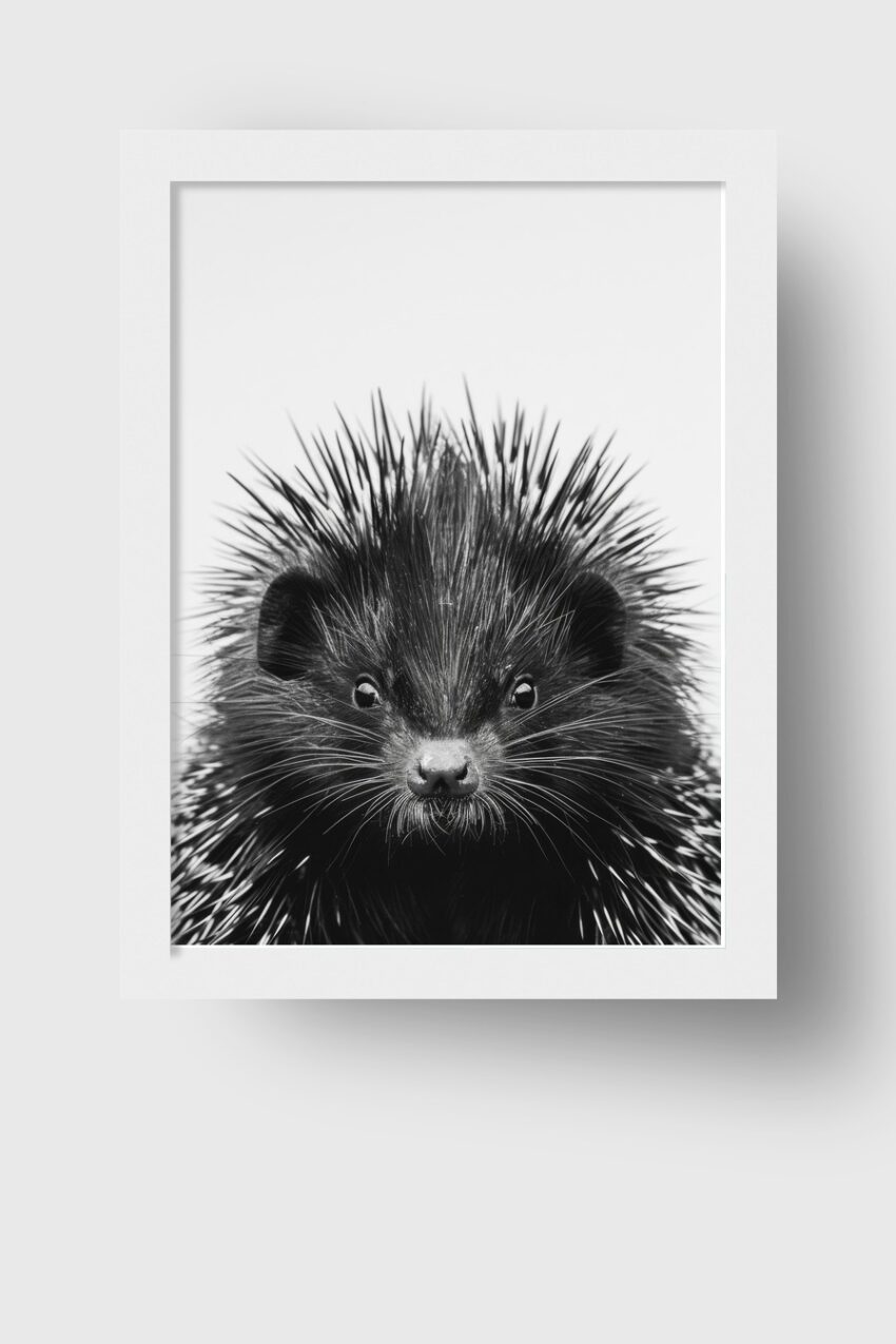Fotografie Poster Igel Nahaufnahme schwarz-weiß