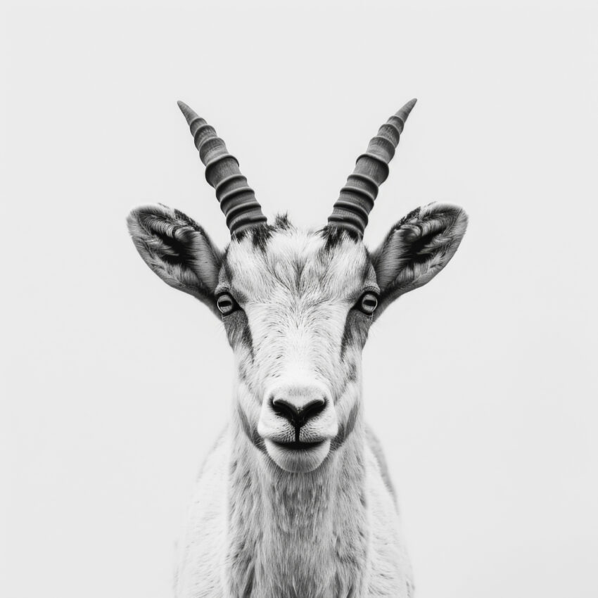 Fotografie Poster Ziege frontal schwarzweiß klar