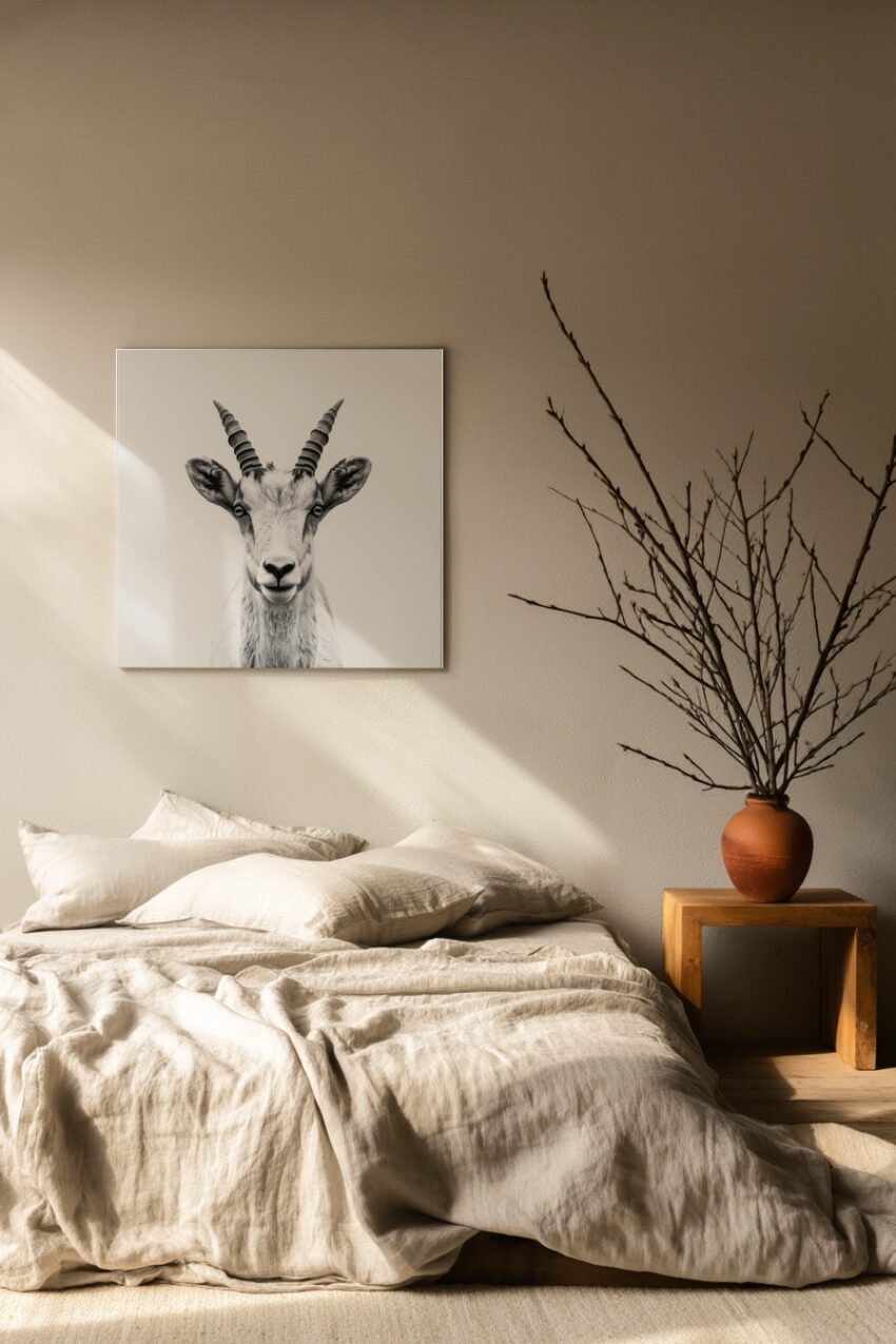 Fotografie Poster Ziege frontal schwarzweiß klar