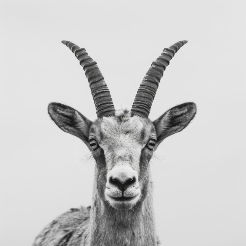 Fotografie Poster Steinbock Porträt Schwarz-Weiß