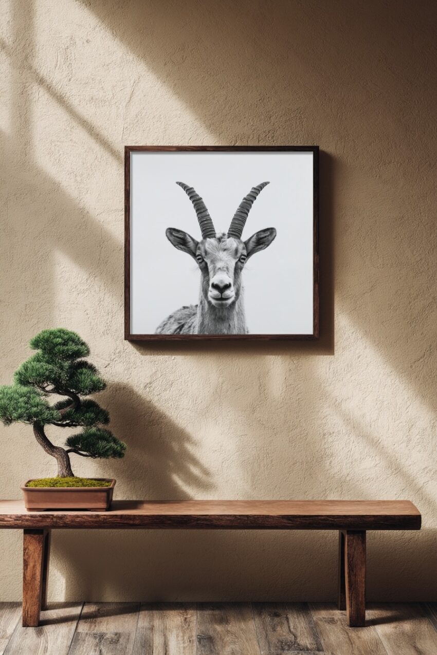 Fotografie Poster Steinbock Porträt Schwarz-Weiß