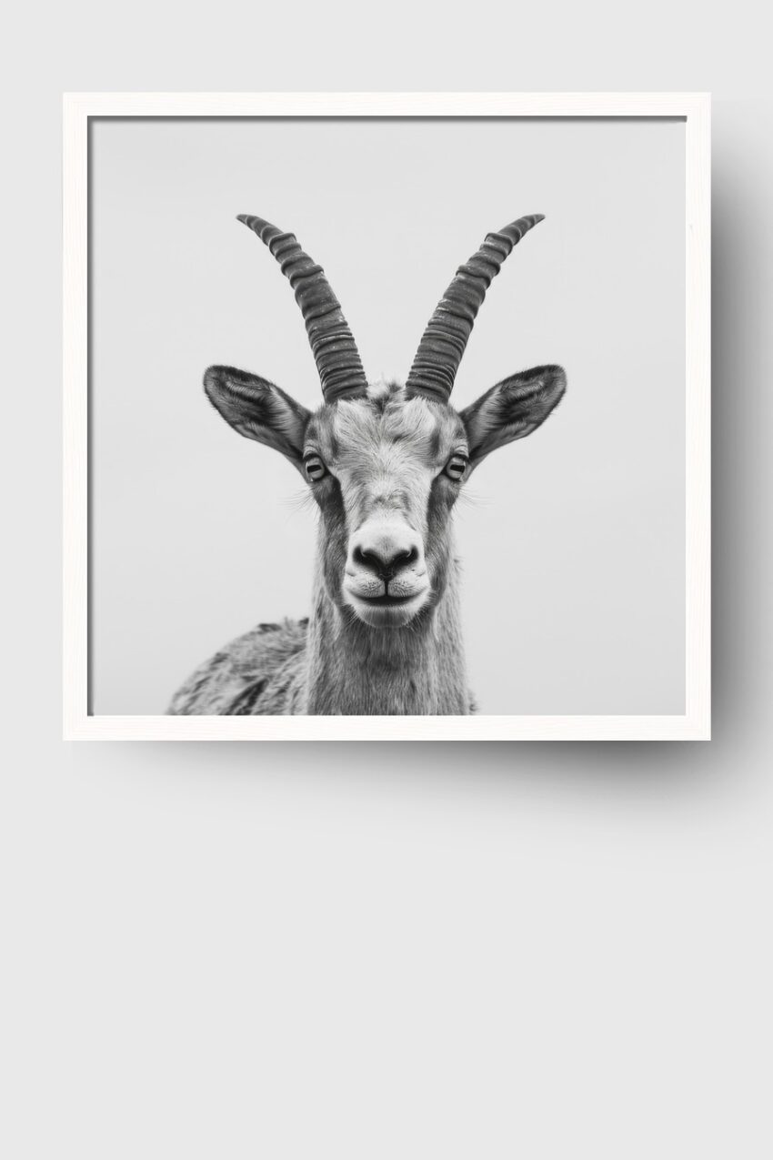 Fotografie Poster Steinbock Porträt Schwarz-Weiß