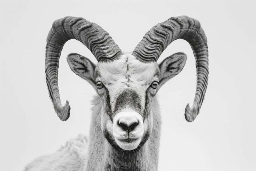 Fotografie Poster Widder frontal schwarz-weiß kräftig