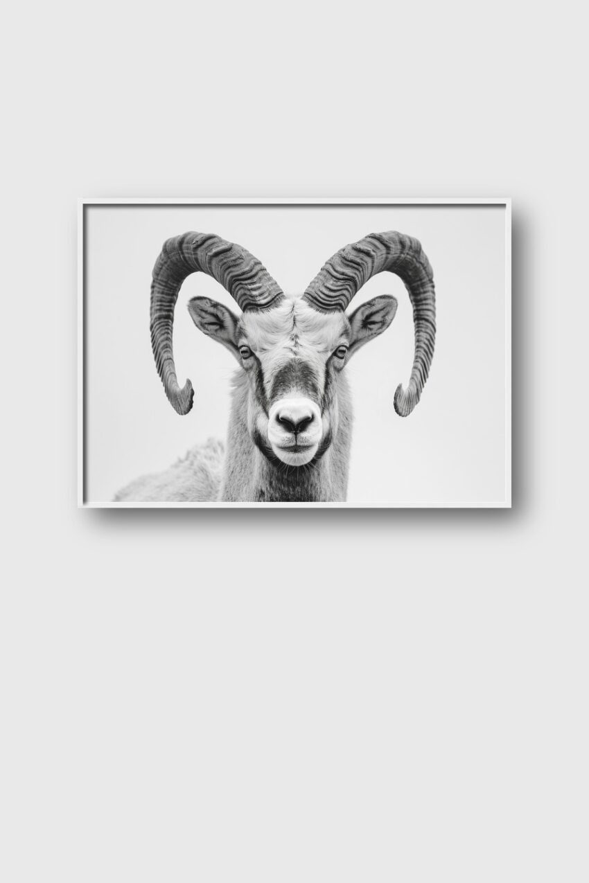Fotografie Poster Widder frontal schwarz-weiß kräftig
