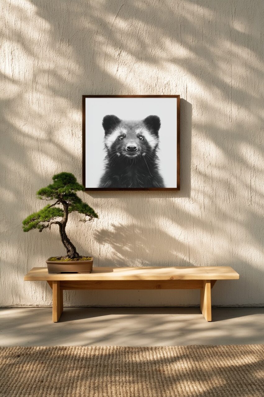 Fotografie Poster Marderhund Porträt schwarz-weiß