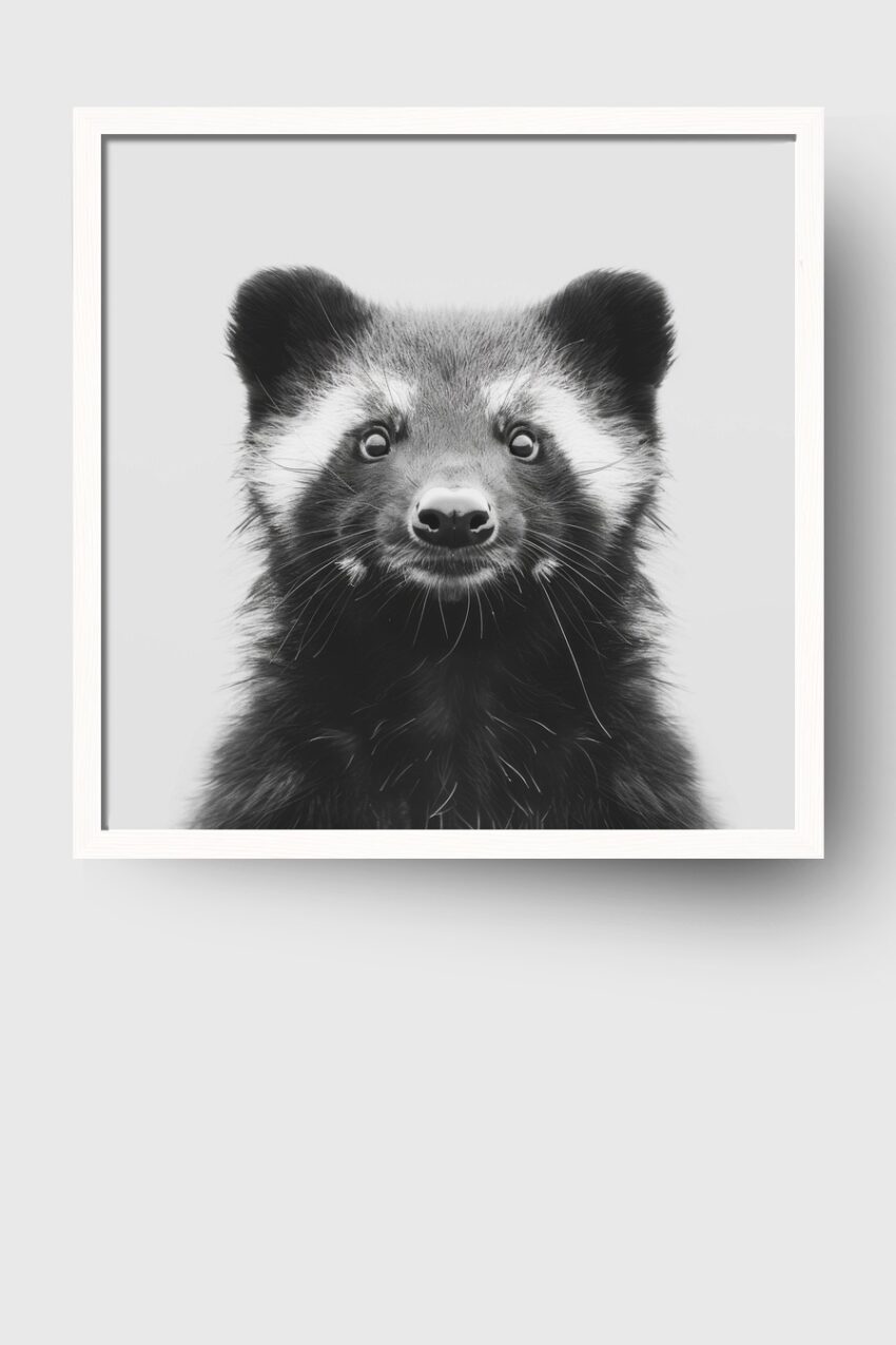 Fotografie Poster Marderhund Porträt schwarz-weiß