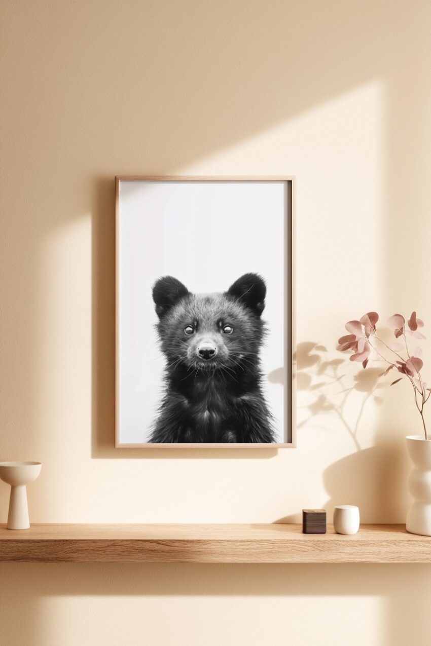 Fotografie Poster Marderhund Porträt schwarz-weiß nah
