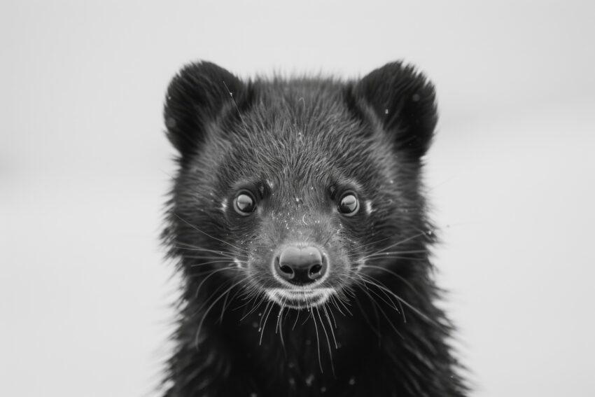 Fotografie Poster Marderhund Nahaufnahme schwarz-weiß intensiv