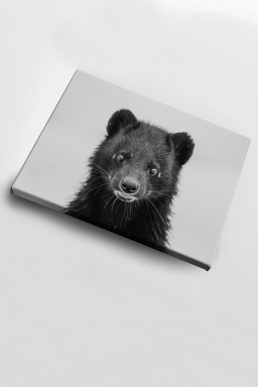 Fotografie Poster Marderhund Nahaufnahme schwarz-weiß intensiv
